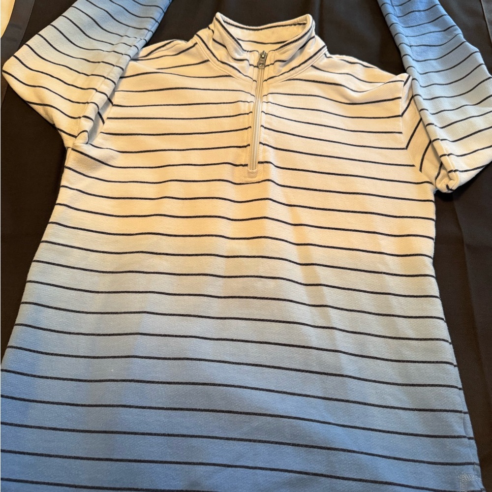 Talbots Ombre Stripe Quarter Zip Pullover Sweatshirt Blue White MP - Picture 3 of 11